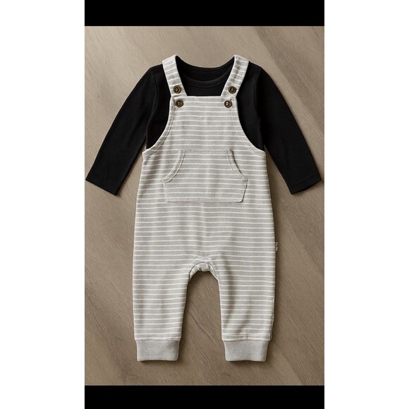 Little Sleepies Other - Little Sleepies white and grey overalls and black long sleeve bodysuit 12-18